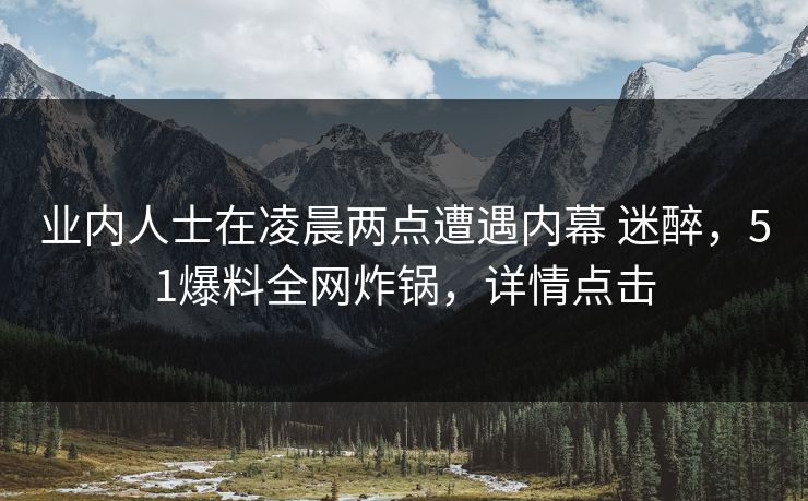 业内人士在凌晨两点遭遇内幕 迷醉，51爆料全网炸锅，详情点击