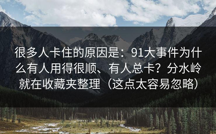 很多人卡住的原因是：91大事件为什么有人用得很顺、有人总卡？分水岭就在收藏夹整理（这点太容易忽略）